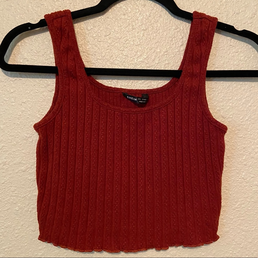 Ribbed Burnt Orange Crop Tank Top